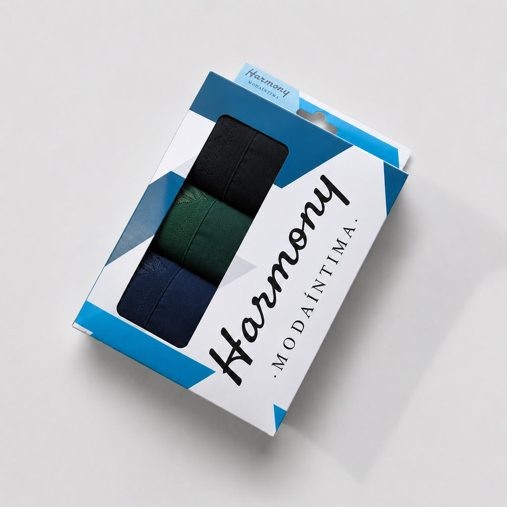 Kit 3 Cuecas Boxer Poliéster Sortida Harmony