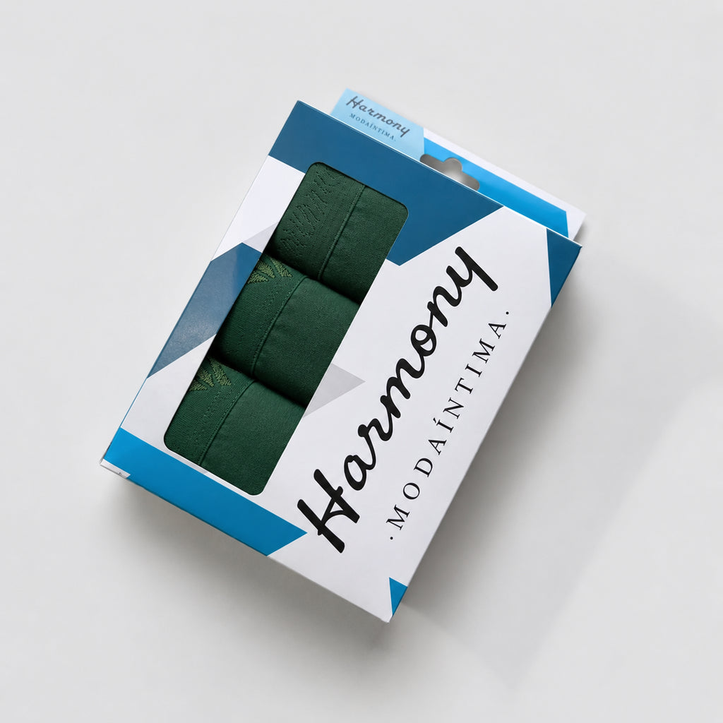 Kit 3 Cuecas Boxer Poliéster Verde Harmony
